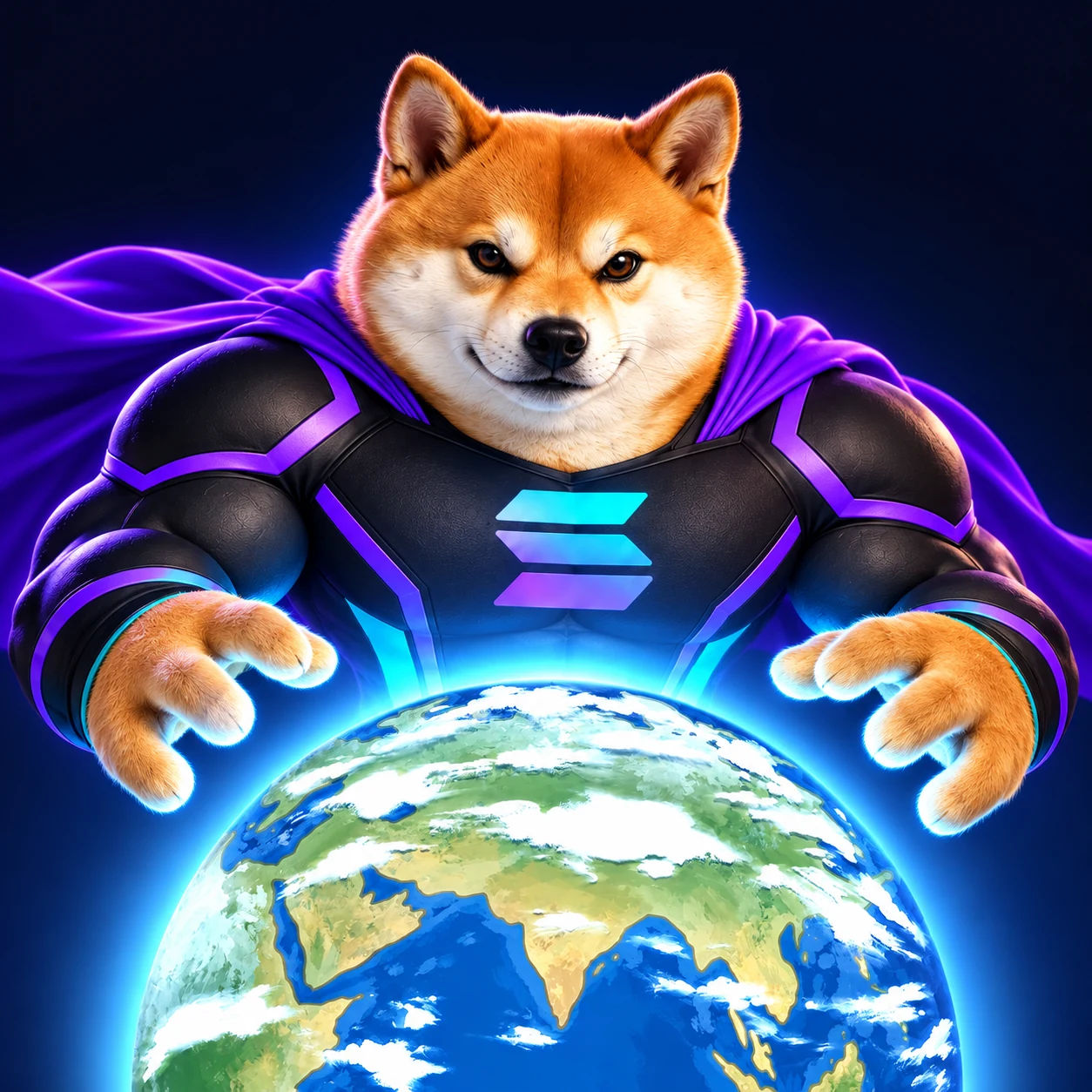Strong Inu holding a glowing Earth